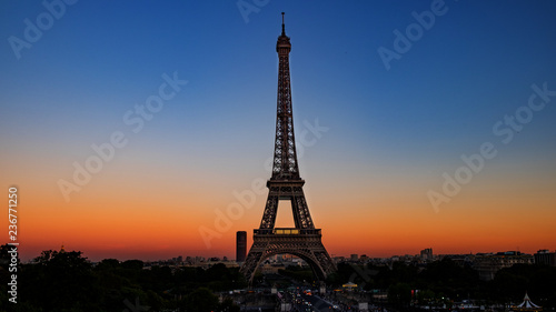 Eiffel tower in the evening with strong colors