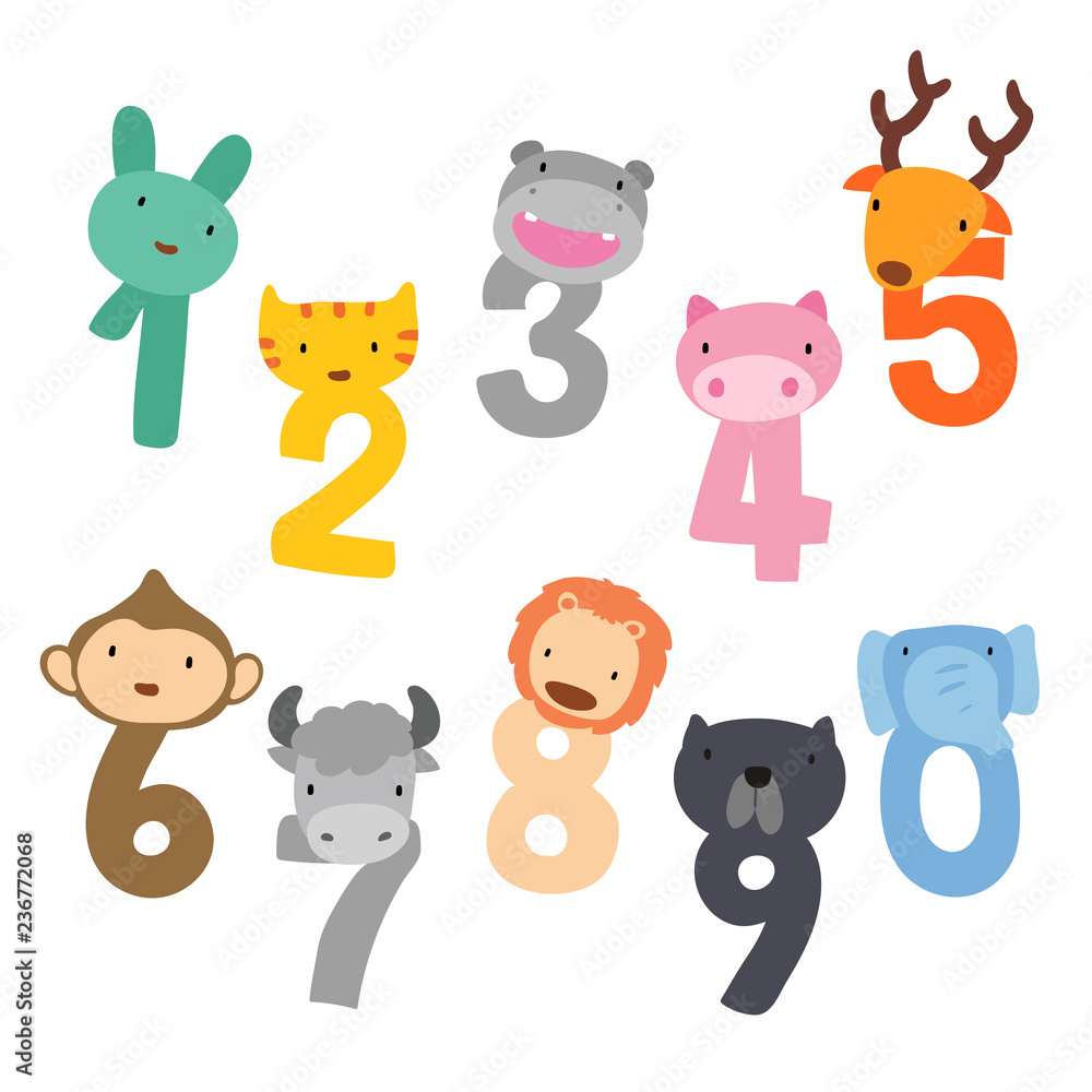 Obraz premium Arabic numerals and head animals vector design