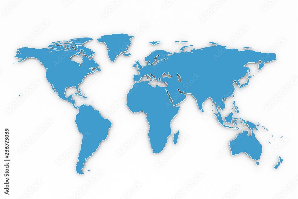 Blue and white 3D world map 