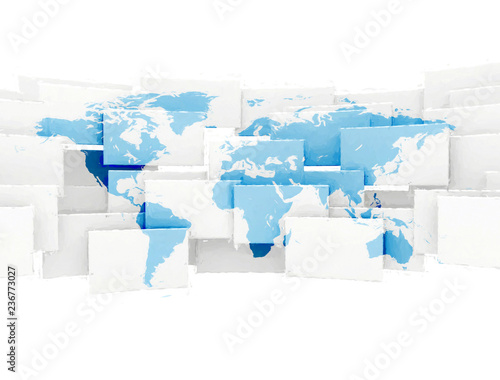 Fotografie World map on white squares isolated. Digital paint effect