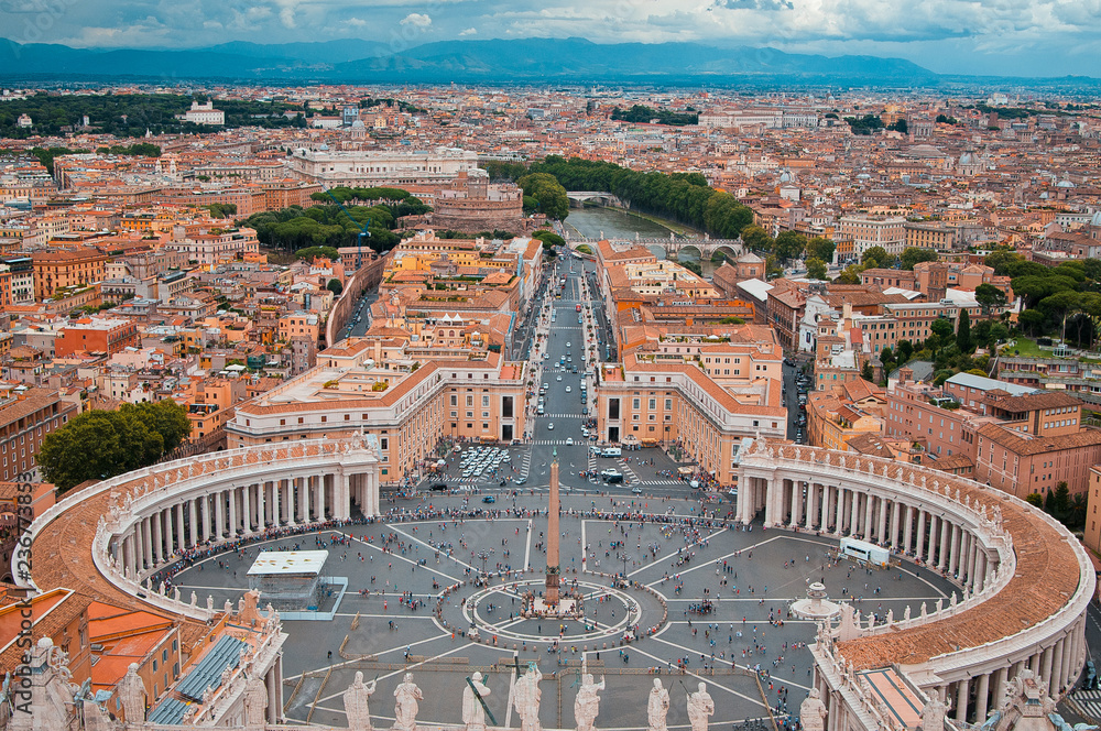 St. Peter's Square (Piazza San Pietro) in Rome. Travel to Italy. A stunning view of Italian famous landmark - the legendary St. Peter's Square from St Paul's Cathedral