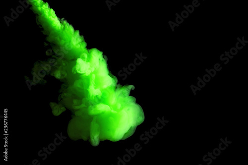 paint stream in water, green colored ink cloud, abstract background
