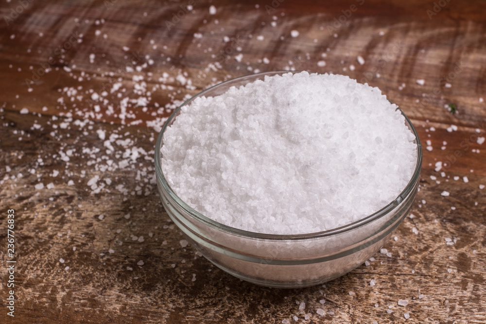 Salt crystals in a bowl. Brazilian Sal Grosso Salt crystals in a bowl. Brazilian Sal Grosso