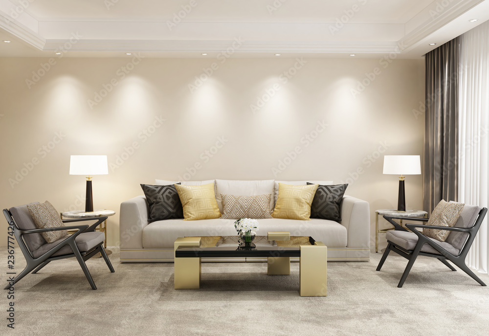 Fototapeta premium Modern beige eclectic luxury living room