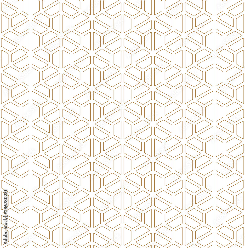 Seamless pattern based on Japanese ornament Kumiko.Golden color.Rounded corners.