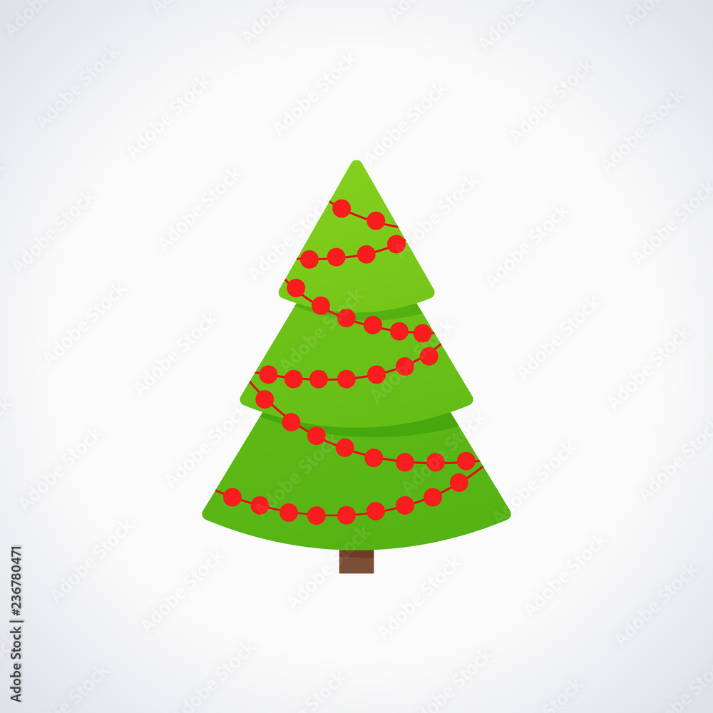 Christmas tree. Vector. Tree icon in flat design. Merry spruce fir. Xmas cartoon background. Green pine with garland, balls. Winter illustration isolated on white. Computer graphic. Christmas tree. Vector. Tree icon in flat design. Merry spruce fir. Xmas cartoon background. Green pine with garland, balls. Winter illustration isolated on white. Computer graphic.