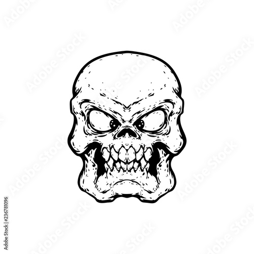 Angry zombie head. line art. Isolated vector illustration.