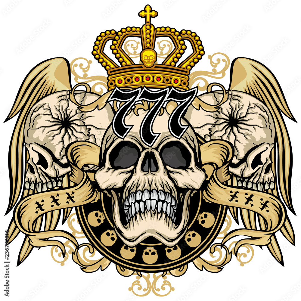 Gothic coat of arms with skull, grunge vintage design t shirts