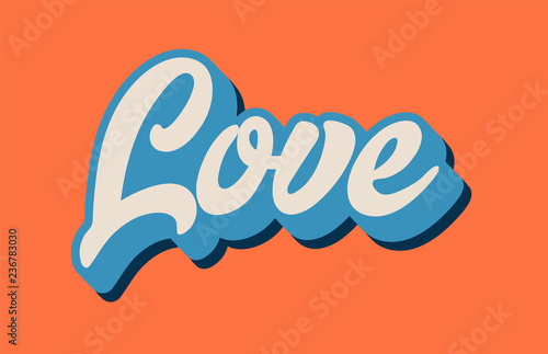 orange blue white love hand written word text for typography logo design