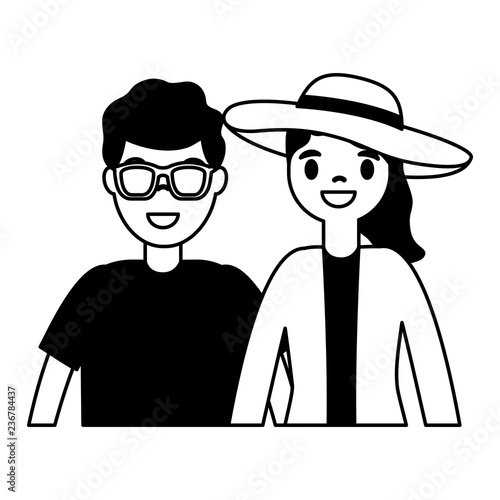 tourist couple with bag and camera