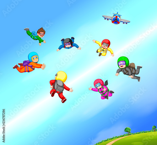 Skydivers are making formation