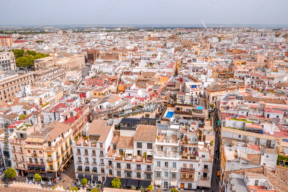 Cityscape view of Seville from the top of the Giralda. Andalusia, Spain.