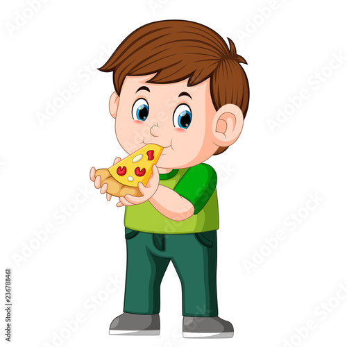 cute boy eating pizza
