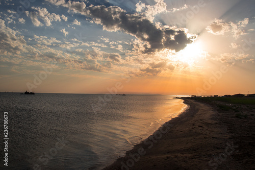 Amazing view of clear sea landscape with cloudy sky as a background Sunset time.