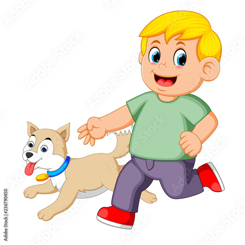 Boy running with his dog