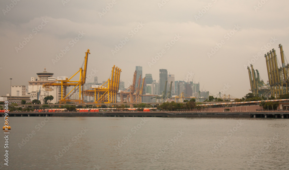 Singapore Harbour with Ship and Landing