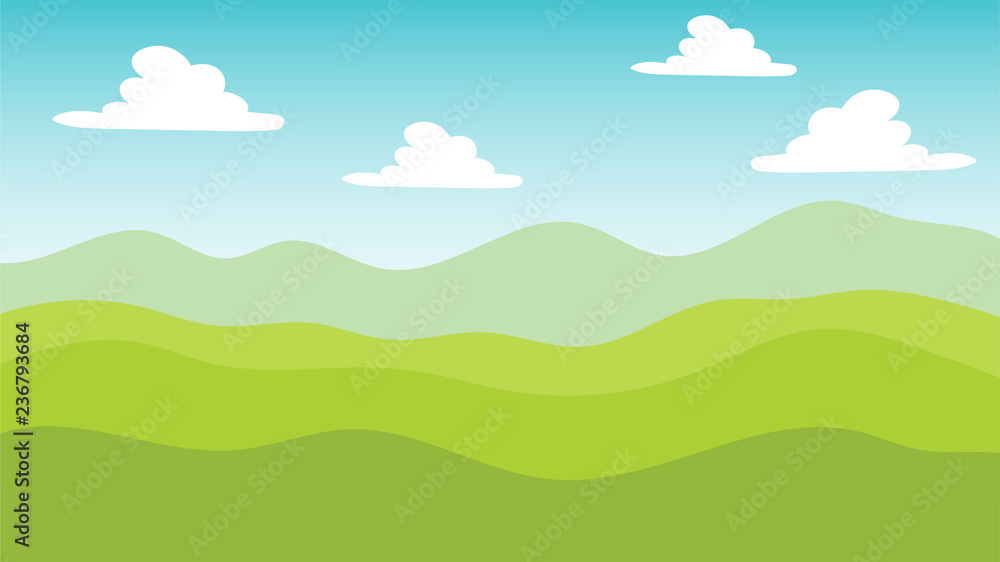 Landscape with hills and clouds. Vector illustration.