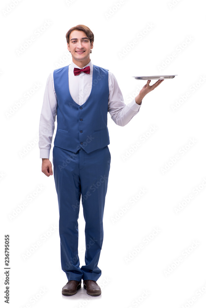 Young waiter isolated on white background Young waiter isolated on white background