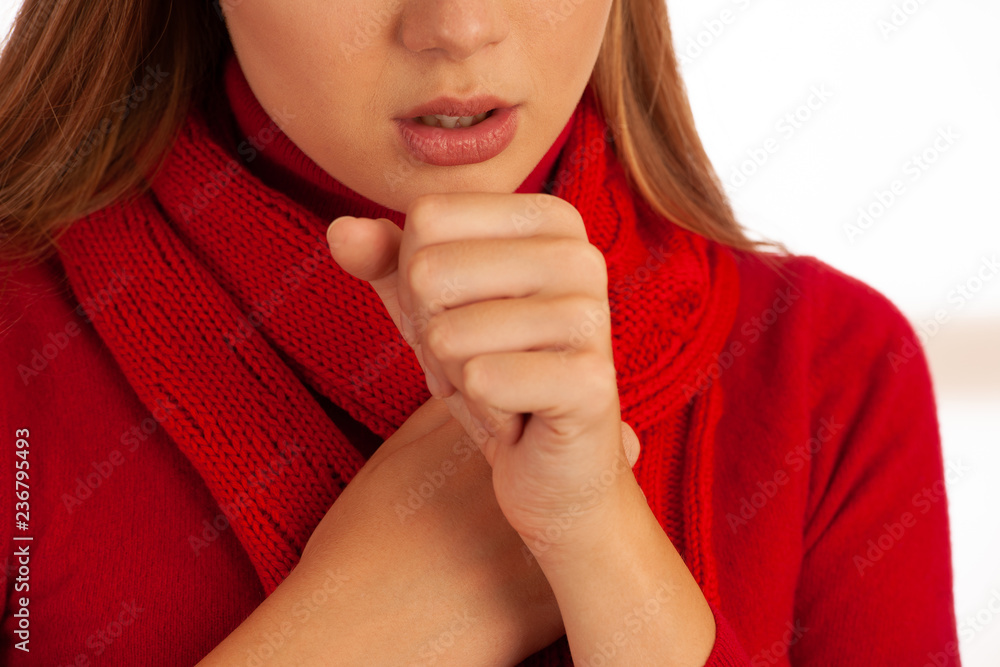 Young ill woman cough as she got cold and flu - illness strike Young ill woman cough as she got cold and flu - illness strike