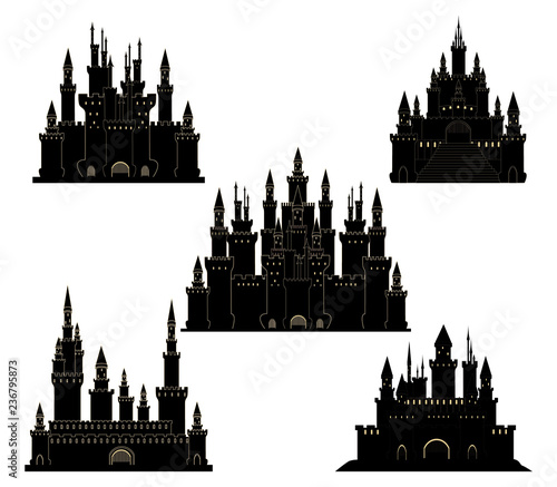 Set of vector hand drawn castles