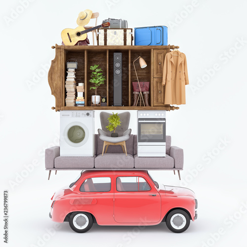 Home removal and transportation, Overloaded concept 3d render 3d illustration