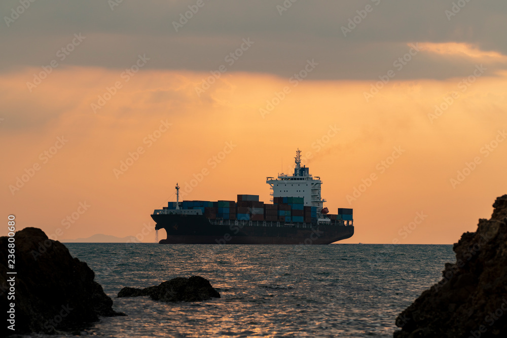 Container cargo ship in the sea. import export business logistic and transportation