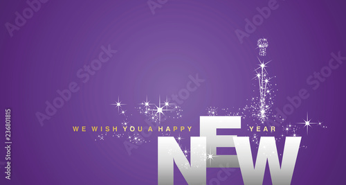 We wish you a Happy New Year 2019 silver purple background