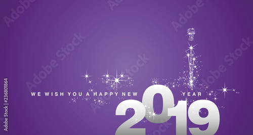 We wish you a Happy New Year 2019 silver purple greeting card