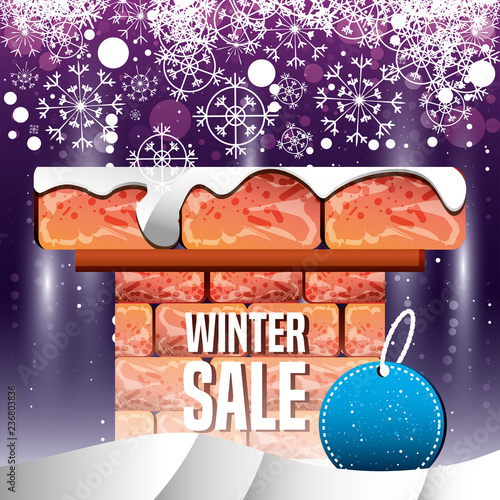 chimney with winter landscape and christmas sale