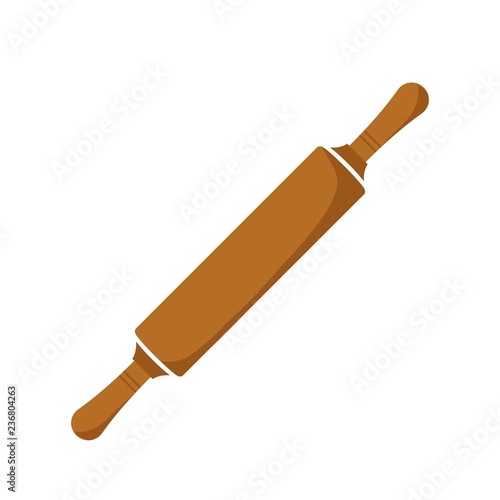 Wooden rolling pin, isolated vector illustration in white background. Dough equipment. Wooden Roller