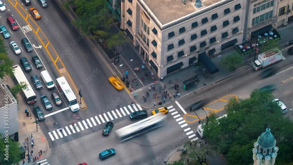 Time-lapse of a busy Chicago intersection from high above Time-lapse of a busy Chicago intersection from high above