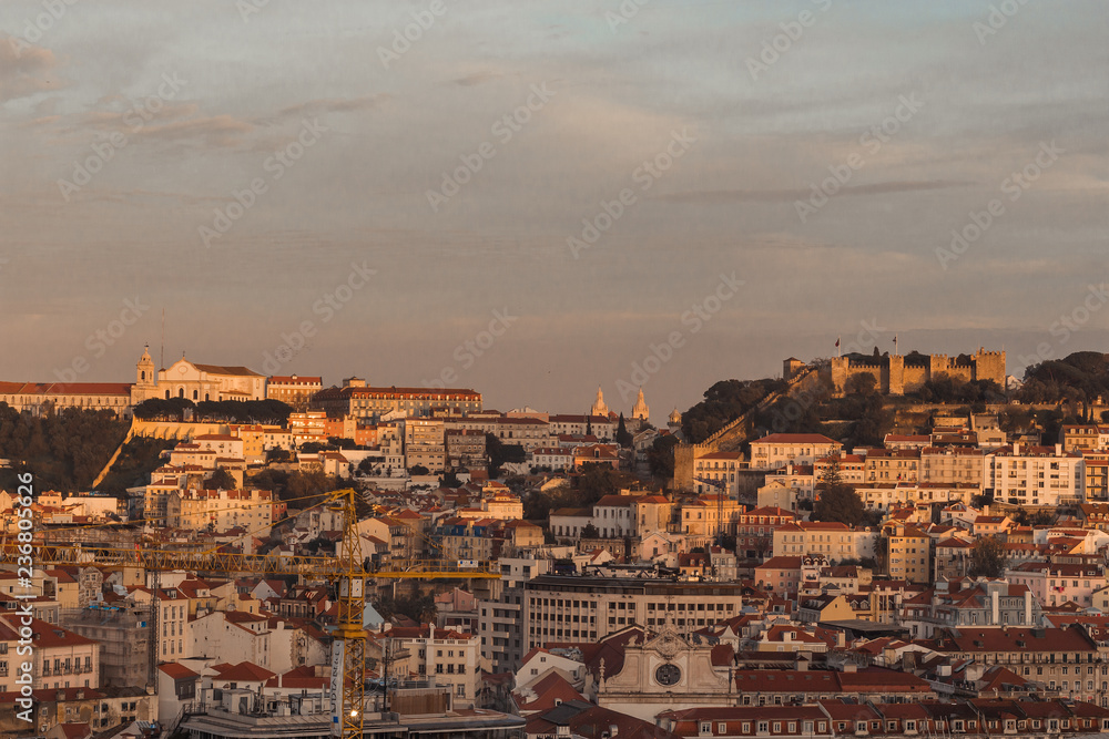 Panoramic view of Lisbon at sunset. Portugal