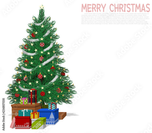 Decorated Christmas tree on transparent background