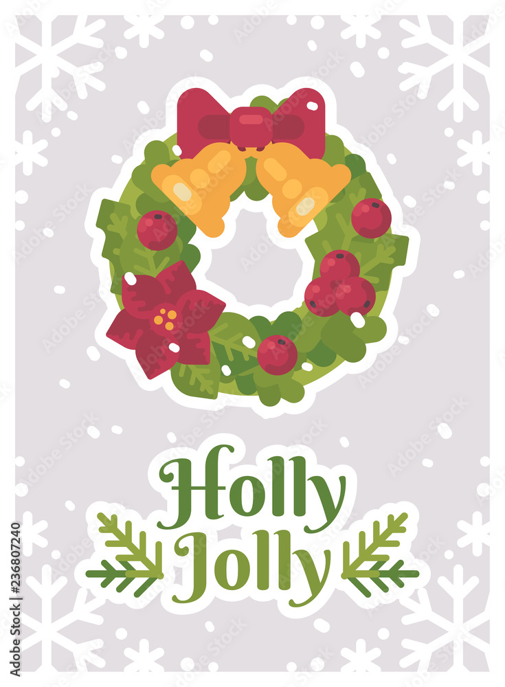 Christmas wreath holly jolly greeting card