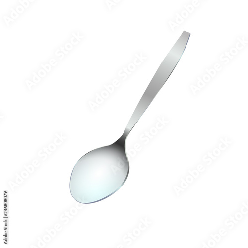 A spoon realistic for food, light shades of pink and blue. Metal or silver. Isolated vector illustration