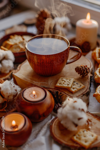 hot tea with candles