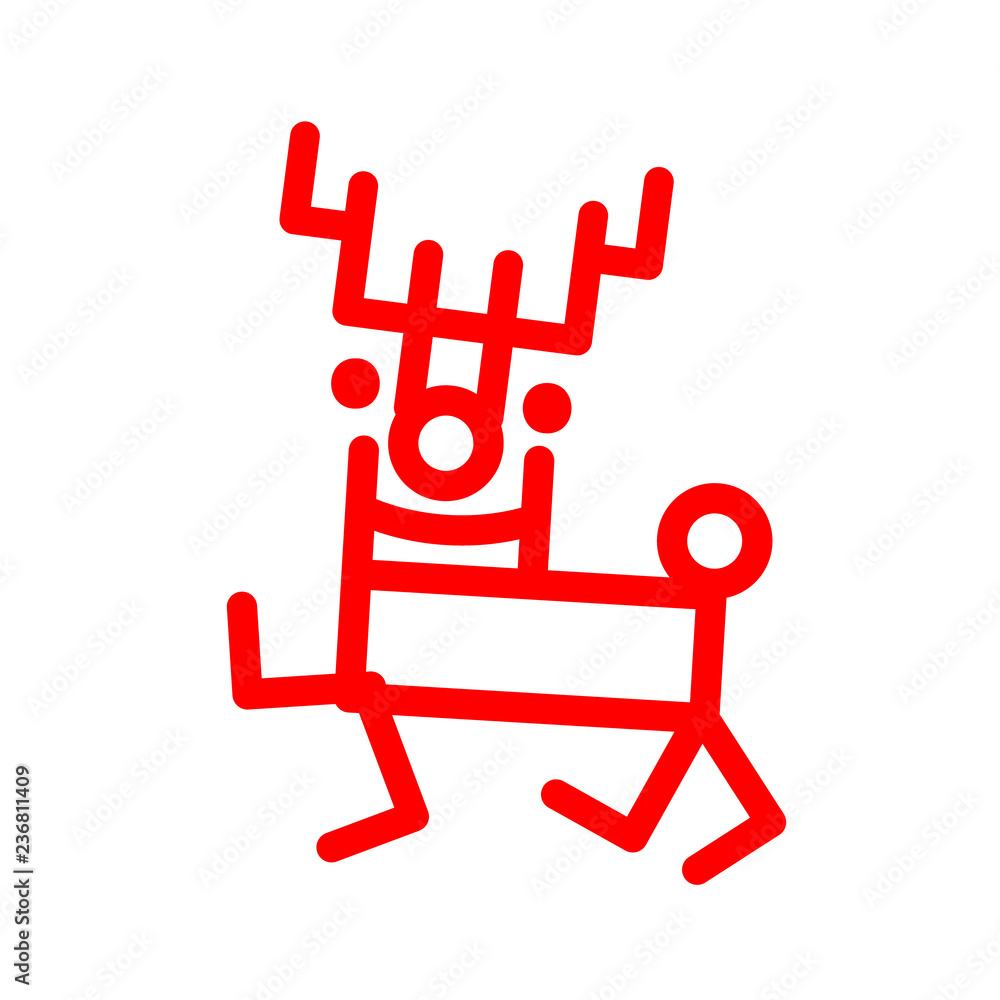 Icon in marker style cartoon deer, red illustration. Christmas decoration vector isolations Icon in marker style cartoon deer, red illustration. Christmas decoration vector isolations
