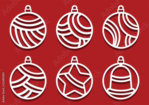 Christmas balls for laser cutting. New Year card. Simple shapes