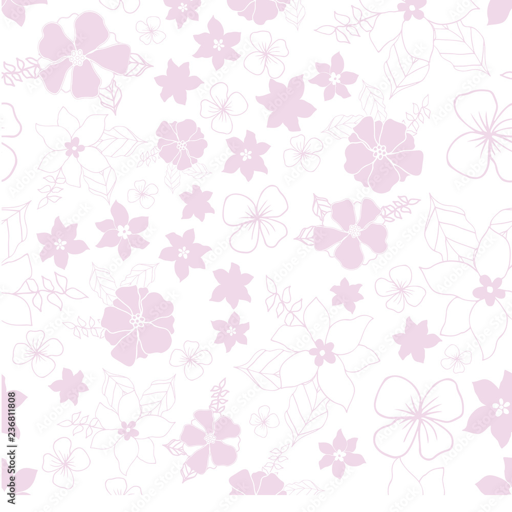 Vector pink and white seamless repeat floral pattern. Perfect for fabric, wallpaper, stationery and scrapbooking projects and other crafts and digital work Vector pink and white seamless repeat floral pattern. Perfect for fabric, wallpaper, stationery and scrapbooking projects and other crafts and digital work