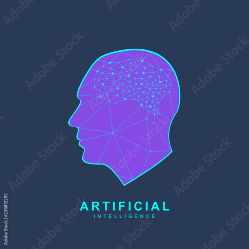 Artificial Intelligence Logo. Artificial Intelligence and Machine Learning Concept. Vector symbol AI. Neural networks and another modern technologies concepts. Technology sci-fi concept