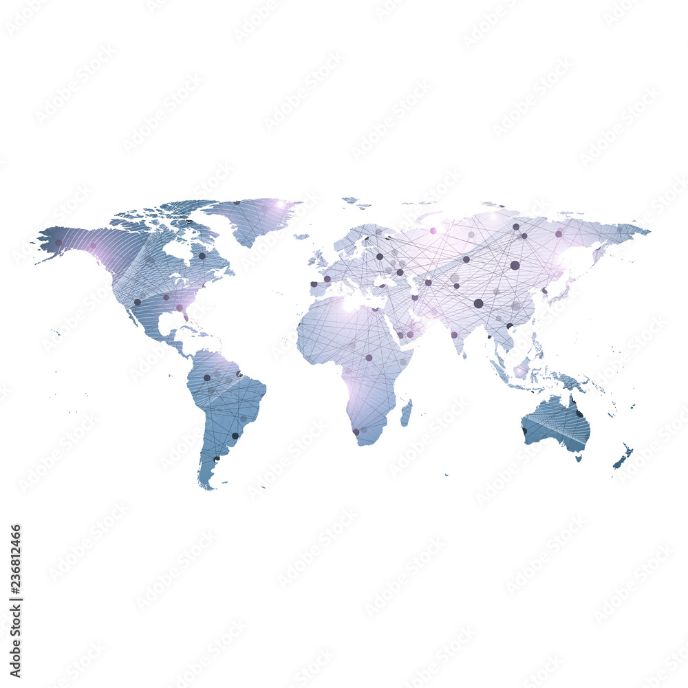 Vector template World map with global technology networking concept. Global  network connections. Digital data visualization. Lines plexus. Big Data  background communication. Perspective backdrop Stock Vector | Adobe Stock