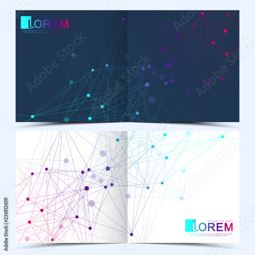 Modern vector template for square brochure  leaflet  flyer  cover  catalog  magazine or annual report . Business  science and technology design with connections points and lines