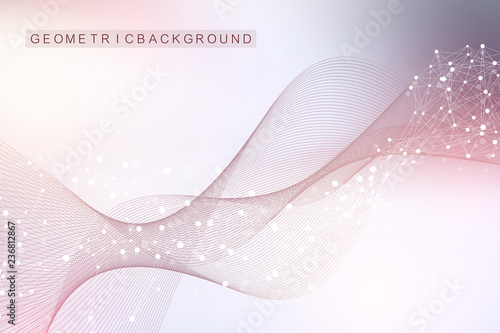 Scientific vector illustration genetic engineering and gene manipulation concept. DNA helix, DNA strand, molecule or atom, neurons. Abstract structure for Science or medical background. Wave flow