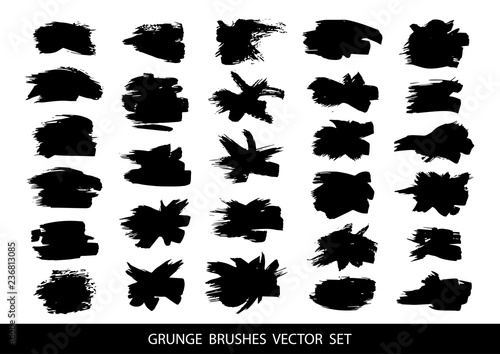 Set of black paint  ink brush strokes  brushes  lines. Dirty artistic design elements  boxes  frames for text. Vector illustration.