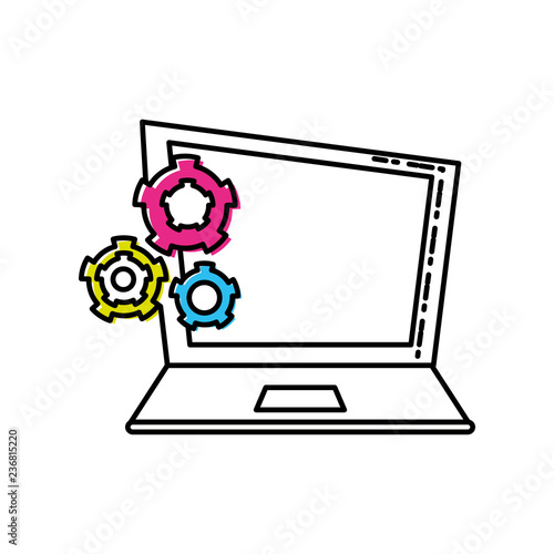 laptop computer with gears pinion