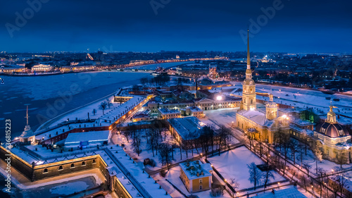 Saint Petersburg. Panorama of St. Petersburg. Peter-Pavel s Fortress. Petersburg in the winter. Russia. Russian cities in winter. Streets of Petersburg. Neva River. Hare Island. Vasilyevsky Island.