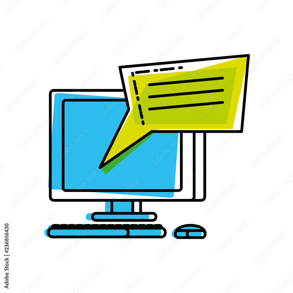 desktop computer with speech bubble desktop computer with speech bubble