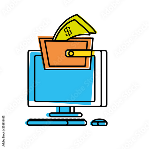 desktop computer with wallet