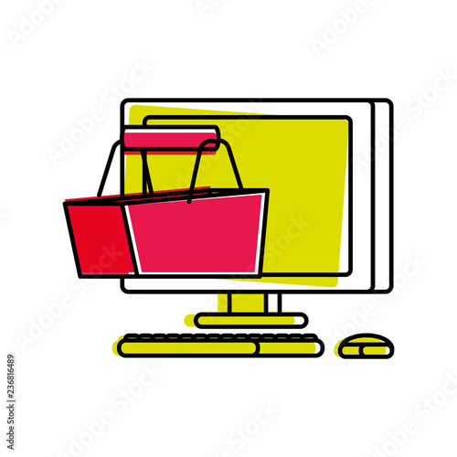 desktop computer with basket shopping photo