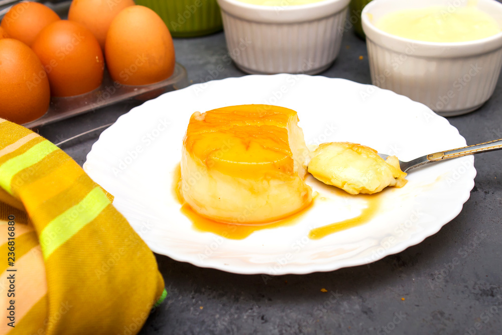 algerian homemade vanilla caramel custard desert, flan algerian homemade vanilla caramel custard desert, flan